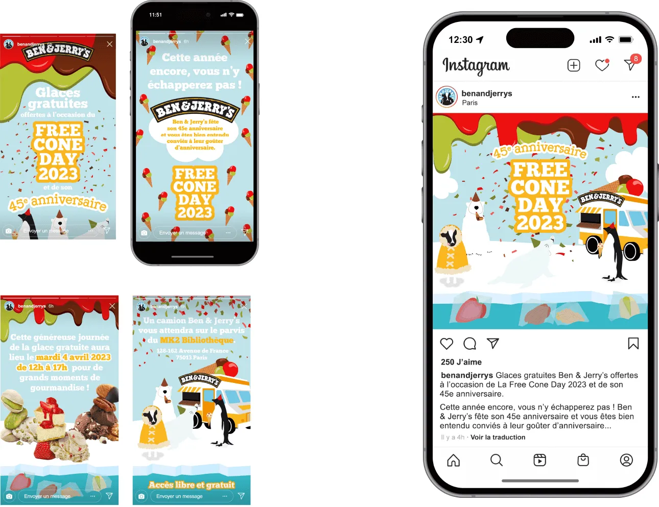habbillage graphique pour Instagram , campagne Ben&Jerry, Formation Infographie Itecom Art Design