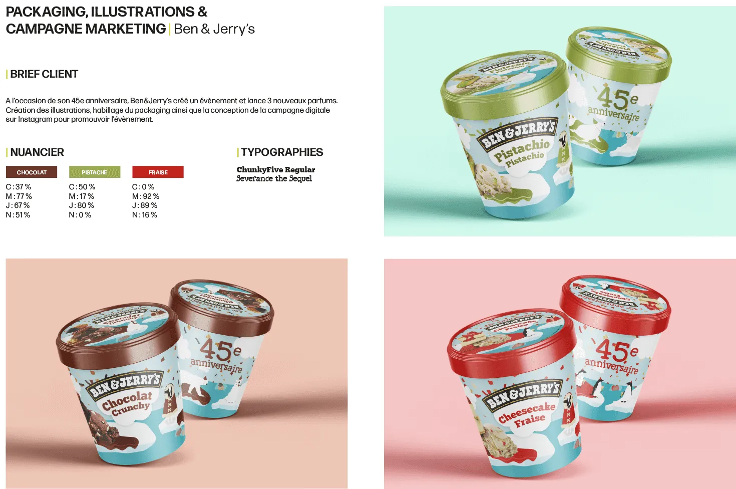 Formation infographie à Itecom Art Design - travaux étudiant sur le packaging ben&jerry