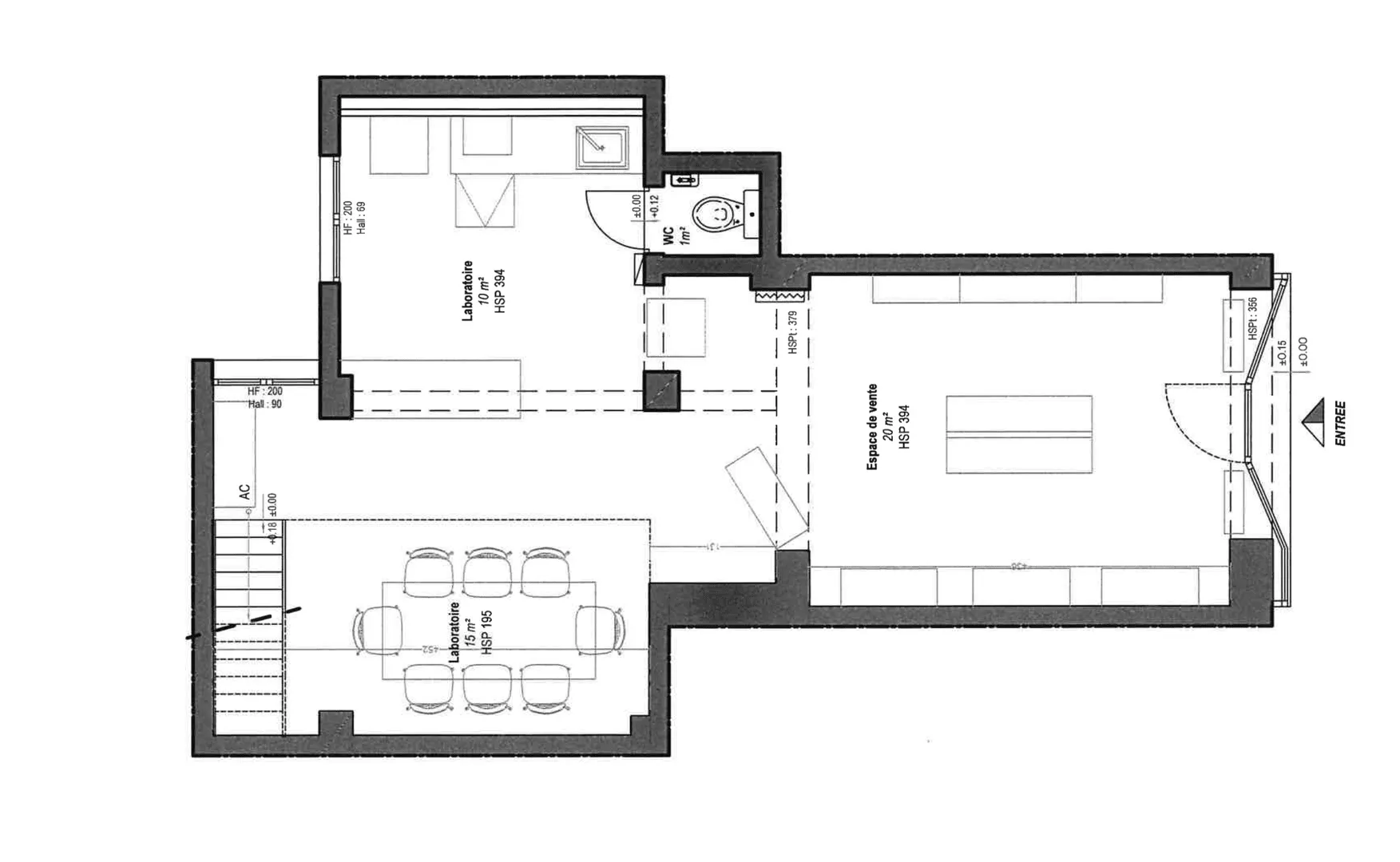 Plan de la boutique Cake Factory, projet étudiant de rénovation en décoration intérieur, itecom