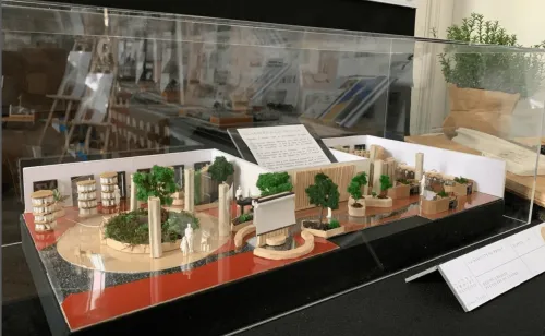 Maquette miniature d'un projet en Architecture d'intérieur d'un étudiant d'Itecom ArtDesign, épurée, élégant, avec du bois de chêne et de la verdure