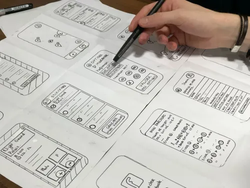 Photo d'un prototype de wirframe pour une application